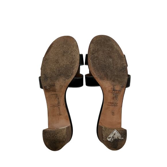 Herm�s �H Logo� Coffee & Black Leather Sandals Size 8 - Picture 7 of 8